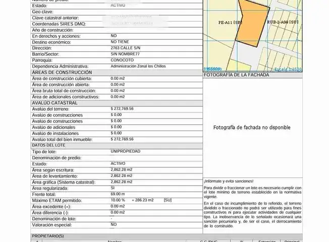 Documento técnico de Terreno en venta en Conocoto