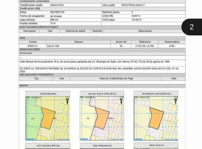 Documento técnico de Terreno en venta en Conocoto